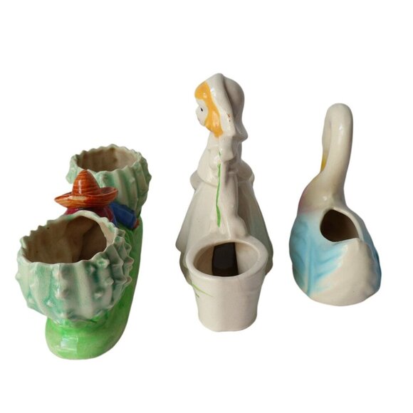 3 Vintage Planters Dutch Girl Swan Mexican Farmer - Picture 8 of 9
